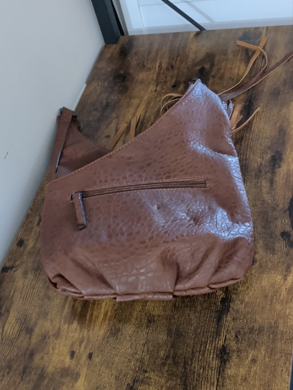 Fringed Shoulder Hobo Bag in Brown with Tan Accents - Picture 12 of 12